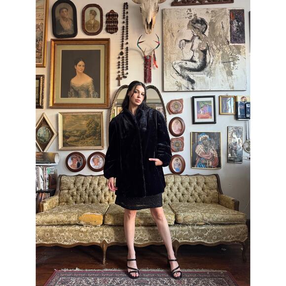 Vintage Black Faux Mink 40s Style Jacket by Outerlayers Ladies Size XL - Picture 13 of 16